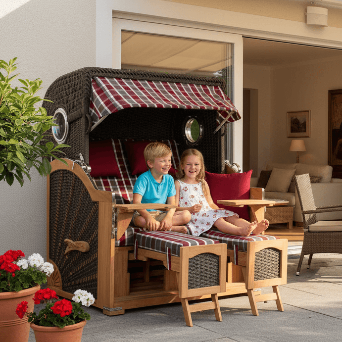 Strandkorb deVries Aruba XL Rope anthrazit rot grau
