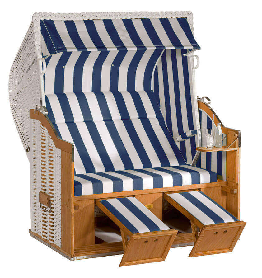 Sonnenpartner XL-2-Sitzer - Strandkorb mit blauen Streifen, atmungsaktive Schutzhülle für Modelle Classic, Konsul, Senator.