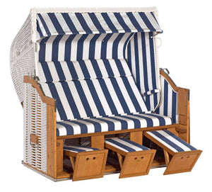 Sonnenpartner 3-Sitzer Strandkorb mit blauen und weißen Streifen, atmungsaktiv und langlebig für Modelle Classic, Konsul, Senator.
