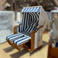 Komplettpaket Strandkorb Kiel Edelstahl 250 Plus, PVC-Geflecht weiss, Dessin 1080 blau weiss