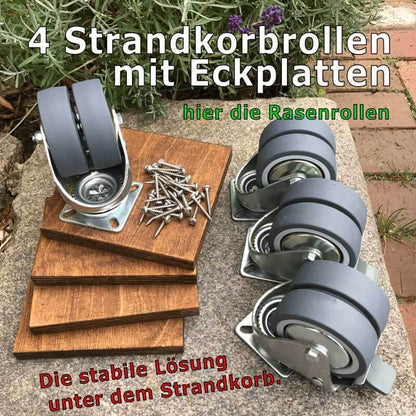 Strandkorb Zubehör Strandkorbrollen, 4 Rasenrollen mit Eckplatten für müheloses Bewegen des Strandkorbs.