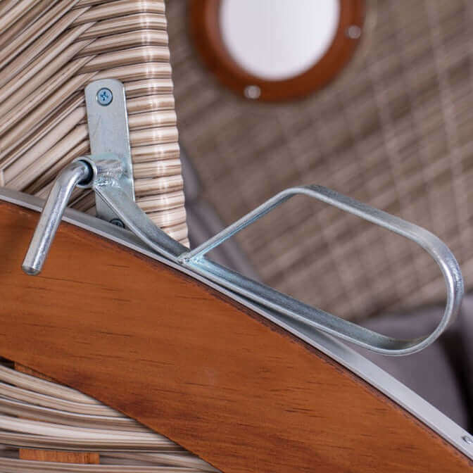 Verstellmechanik aus Metall am Strandkorb Trendy PURE Wave XL Bullaugen PE seashell Dessin 402 grau