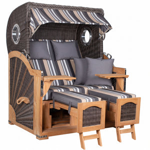 Strandkorb deVries PURE Seemöwe Teak PE stone grey 3 Größen wählbar, Des. 158 - Strandkorb Fachhandel Prieß