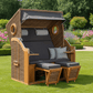 Strandkorb Trendy PURE Wave Teak XL Bullaugen PE grisuem Dessin 513 schwarz grau im Garten.