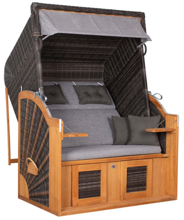 Strandkorb Trendy PURE Classic XL SUN Teak PE stone grey Dessin 466 - Strandkorb Fachhandel Prieß