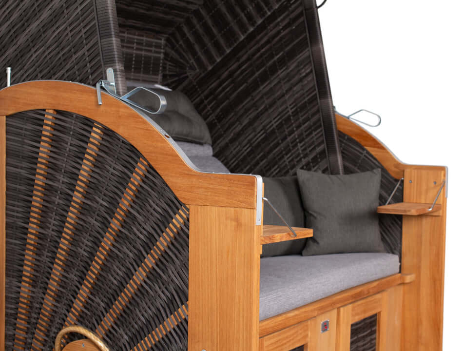 Strandkorb Trendy PURE Classic XL SUN Teak PE stone grey Dessin 466 - Strandkorb Fachhandel Prieß