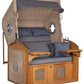 Strandkorb deVries Sailor PURE Teak XL PE white kubu mit Bullaugen und komfortablem Polster in Dessin 253.