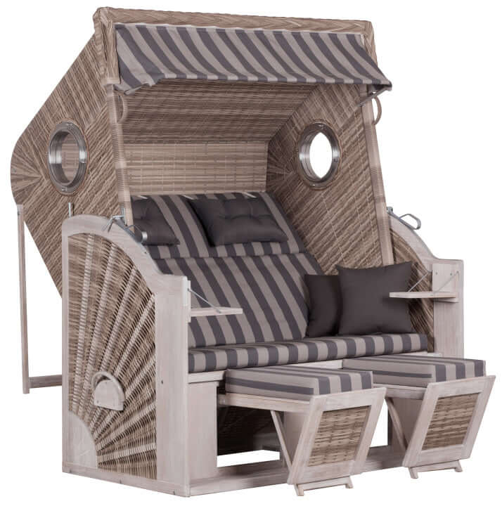 Strandkorb Trendy PURE Cliff XXL SUN mit Bullaugen PE white kubu, Dessin 481 - Strandkorb Fachhandel Prieß