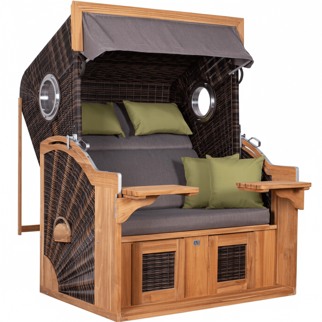 Strandkorb Trendy PURE Seaside XL Teak Bullaugen PE stone grey Dessin 490