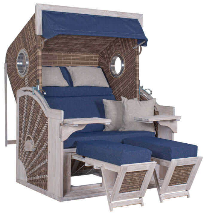 Strandkorb Trendy PURE Seaside XL Bullaugen PE white kubu Dessin 504 - Strandkorb Fachhandel Prieß