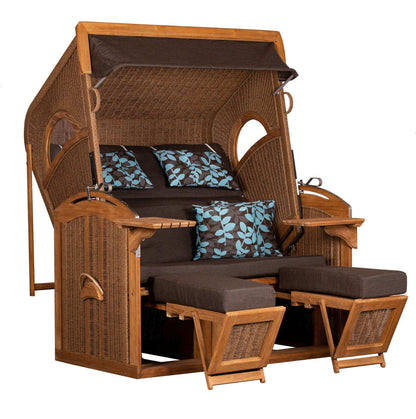 Strandkorb Trendy PURE Madura XXL Bullaugen Teakholz PE-Geflecht twisted hyacinth Des. 469