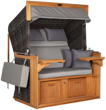 Strandkorb deVries PURE Friesland Sylt Teak PE stone grey mit Kissen und Tisch für perfekten Komfort