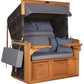 Strandkorb deVries PURE Friesland Sylt Teak PE stone grey Dessin 253 blau in XL/XXL mit Teakholz-Korpus und komfortabler Polsterung