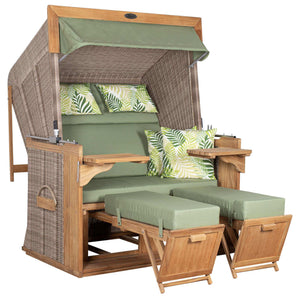 Strandkorb deVries PURE Friesland Sylt Teak PE white kubu Dessin 242 in Grün, XL XXL Strandkorb mit verstellbaren Fußstützen