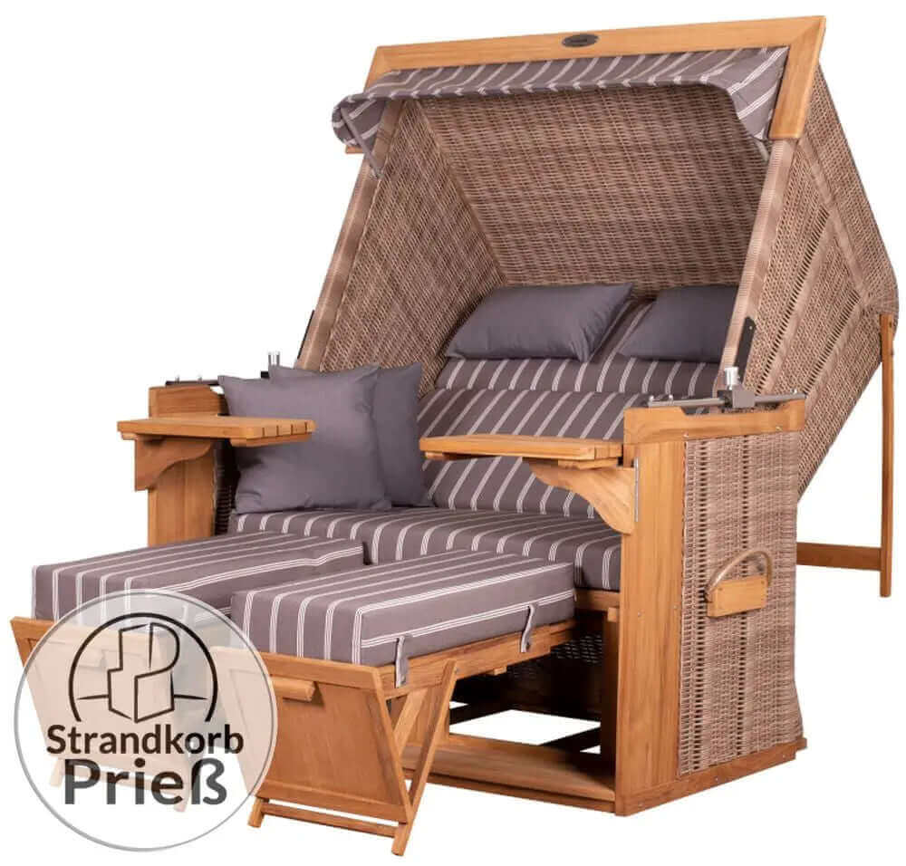 Strandkorb deVries PURE Friesland Sylt Teak PE white kubu Dessin 235 - Strandkorb Fachhandel Prieß