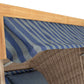 Strandkorb deVries PURE Friesland Sylt Teak PE white kubu Dessin 249 mit blau-gestreifter Markise Nahaufnahme