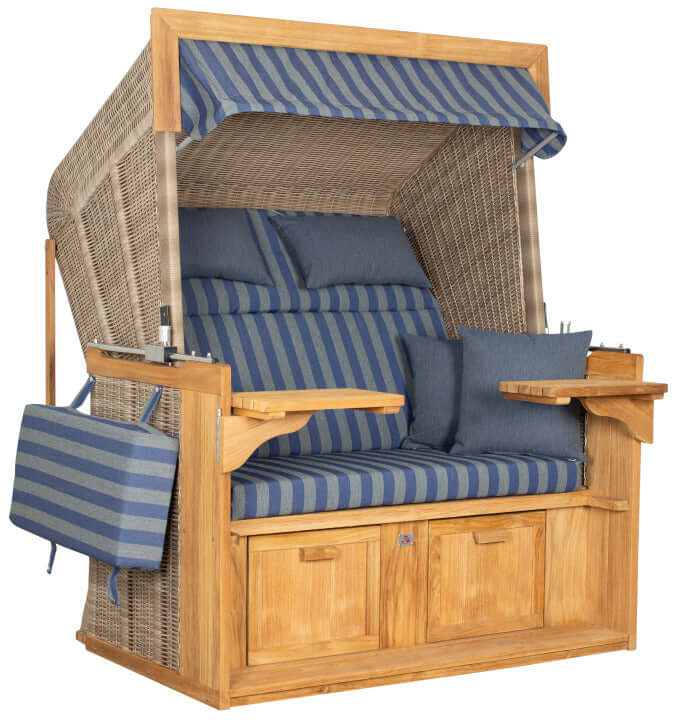 Strandkorb deVries PURE Friesland Sylt Teak PE white kubu Dessin 249 - Strandkorb Fachhandel Prieß