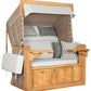 Strandkorb deVries PURE Friesland Sylt Teak PE white kubu Dessin 507 in XL XXL mit Teakholz-Korpus und hellgrauen Polstern