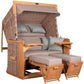 Strandkorb deVries PURE Friesland Sylt Teak PE white kubu Dessin 483 in XL mit Fußstützen und Polstern in Beige