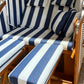 Komplettpaket Strandkorb Kiel Edelstahl 250 Plus, PVC-Geflecht weiss, Dessin 1080 blau weiss
