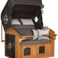 Strandkorb deVries Sailor PURE Teak XL PE stone-grey Dessin 252 mit Bullaugen und Klapptischen, Frontansicht