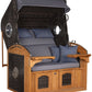 Strandkorb deVries Sailor PURE Teak XL PE stone-grey Dessin 253 mit Bullaugen und verstellbarer Liegefunktion