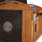Strandkorb deVries Sailor PURE Teak XL PE stone-grey Seitenansicht mit Bullauge und geflochtenem Korpus im Dessin 253