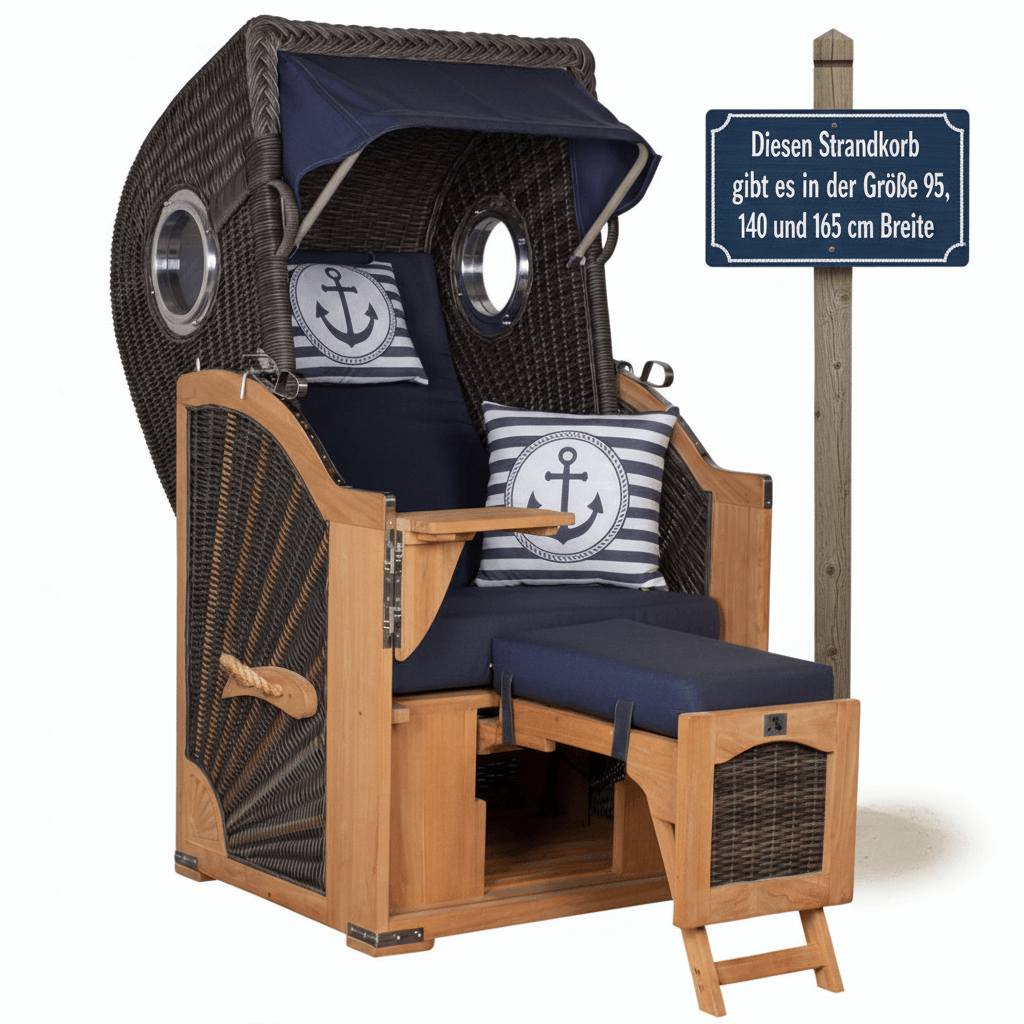 Strandkorb deVries PURE Seemöwe Teak PE stone grey 3 Größen wählbar, Des. 198