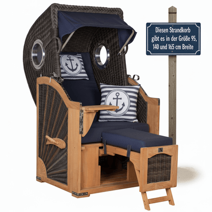 Strandkorb deVries PURE Seemöwe Teak PE stone grey 3 Größen wählbar, Des. 198