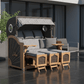 Strandkorb deVries PURE Seemöwe Teak PE stone grey Dessin 235 auf moderner Terrasse mit Bullaugen und Liegefunktion