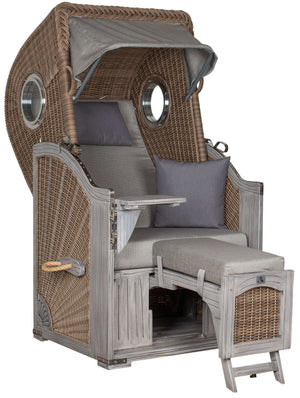 Strandkorb deVries PURE Seemöwe Vintage PE white kubu 3 Größen wählbar, Des. 251 grau