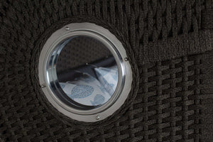 Strandkorb deVries Aruba XL Rope anthrazit mit Rundfenster und blauem Fische-Dessin 197 im Detailansicht