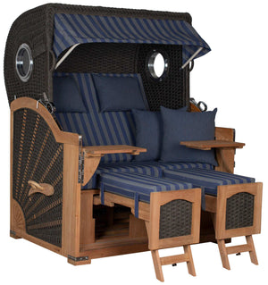 Strandkorb deVries Aruba XL Rope anthrazit Dessin 249 grau blau mit Liegefunktion und Kissen