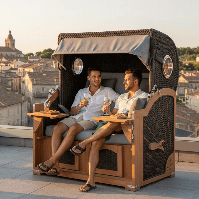 Strandkorb deVries Aruba XL Rope Kordel-Geflecht 15mm anthracit Dessin 251 Strukturstoff Panama grau