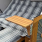 Komplettpaket C34 Strandkorb Prieß Modell Meister Holz Iroko Holz, PE Geflecht dunkelgrau, Stoff grau gestreift, 150 cm