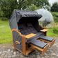 Komplettpaket C71 Strandkorb Prieß Modell Meister Holz Iroko Holz, PE Geflecht dunkelgrau, wie abgebildet, 170 cm