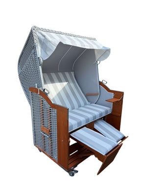 Strandkorb Kiel Standard Halblieger 2,5-Sitzer 139 cm PVC silber, Dessin Folie grau weiss