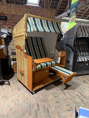 Strandkorb Sonnenpartner Modell Classic 2-Sitzer, Geflecht naturoptik Dessin 14 grün