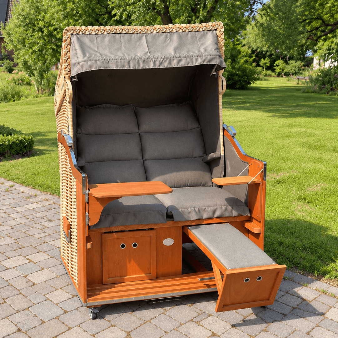 Komplettpaket Strandkorb Sonnenpartner Modell Classic PE naturoptik, Dessin Negro Pardo uni