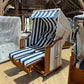 Komplettpaket Strandkorb Kiel Edelstahl 250 Plus, PVC-Geflecht weiss, Dessin 1080 blau weiss