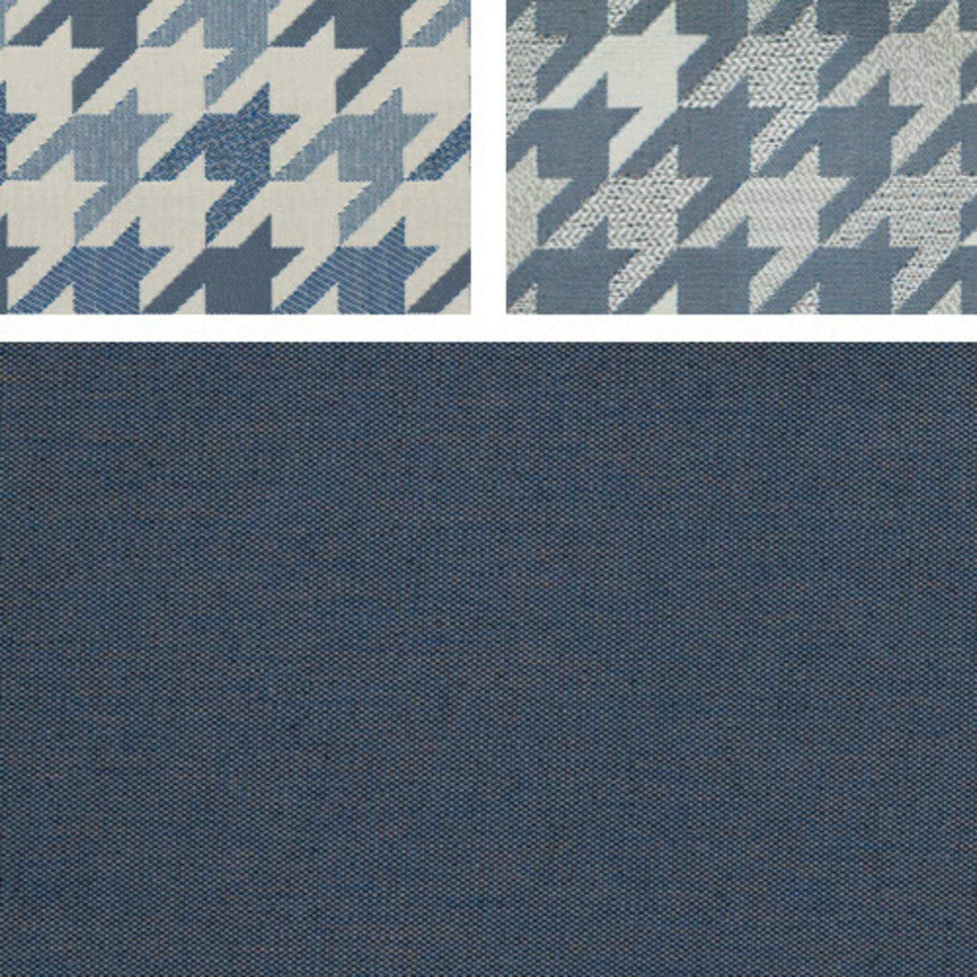 Strandkorb deVries Aruba XL Dessin 509 – Detailansicht anthrazit-blauer Stoff mit Hahnentritt-Muster und Strukturgewebe