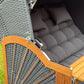 Komplettpaket C71 Strandkorb Prieß Modell Meister Holz Iroko Holz, PE Geflecht dunkelgrau, wie abgebildet, 170 cm