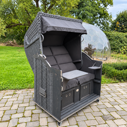 Komplettpaket Strandkorb Sonnenpartner Modell Classic PE onix, Dessin Panama Negro anthrazit