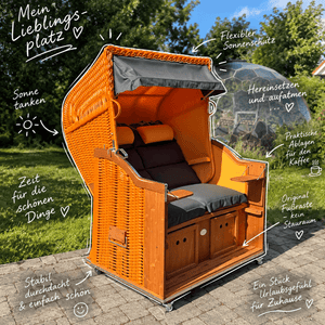 Strandkorb Sonnenpartner Modell Classic PE orange, Dessin Panama Negro 719 mandarin