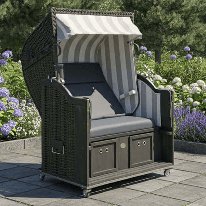 Strandkorb Sonnenpartner Modell Classic PVC anthrazit, Holz dunkelgrau lasiert, Dessin Folie grau weiss anthrazit 830-210