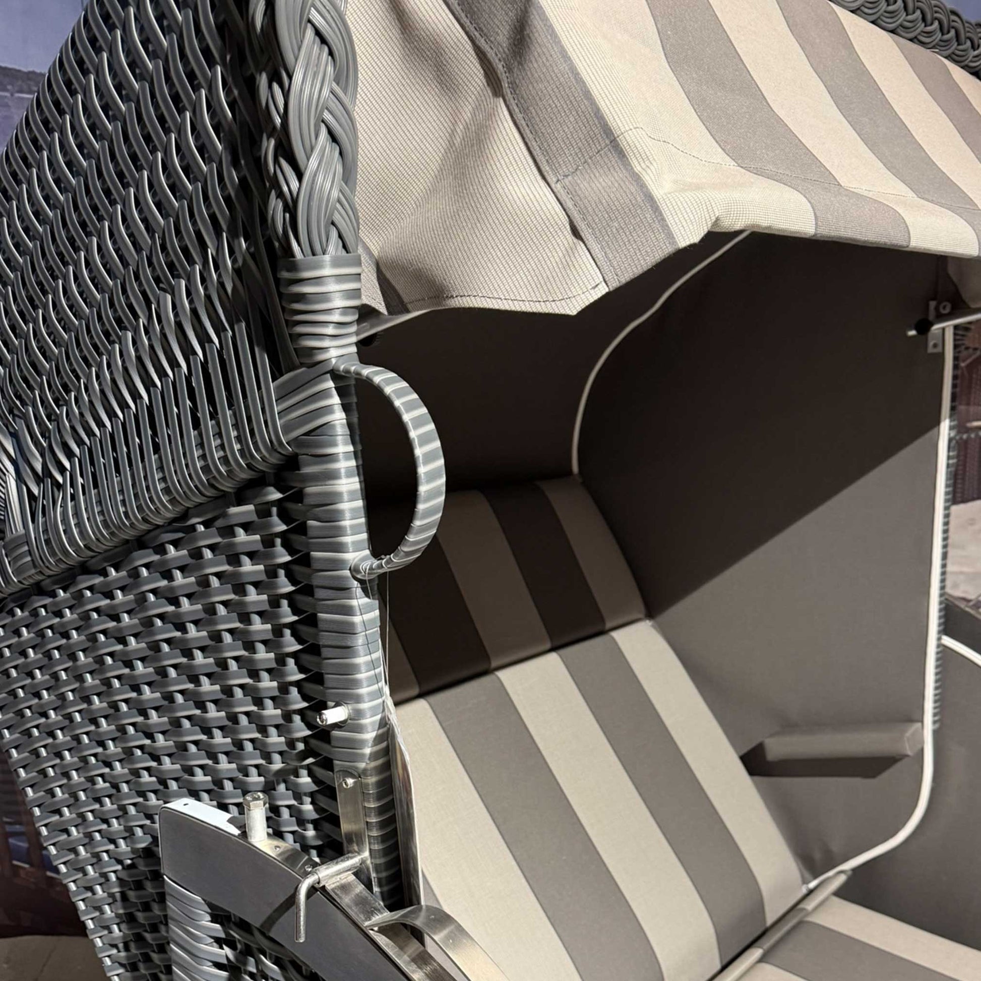 Markise: Strandkorb Sonnenpartner Modell Classic PE-Geflecht onix, Holz grau lasiert, Dessin 59 727 grau grau