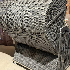 Rückseite: Strandkorb Sonnenpartner Modell Classic PE-Geflecht onix, Holz grau lasiert, Dessin 59 727 grau grau