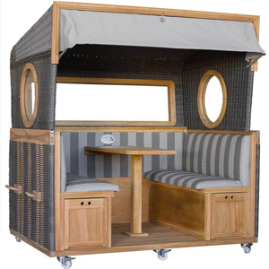 Gosch Lounge Strandkorb 6-Sitzer in Grau Anthrazit mit Geflecht grey und Teakwood natural, gemütliche Sitzgruppe mit Tisch