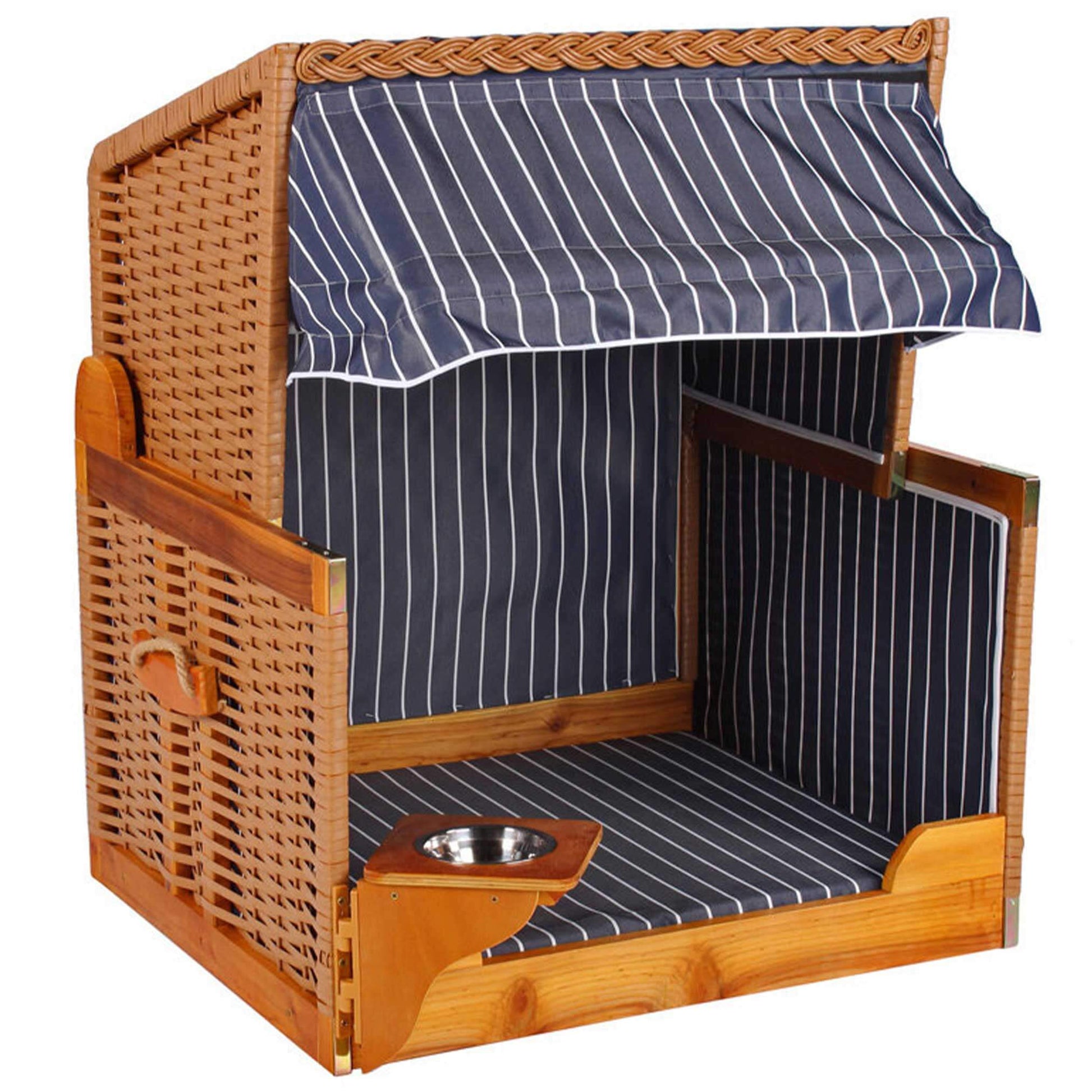 Hundestrandkorb PE natur gestreift rot, ideal für Haustiere am Strand mit schickem Design.