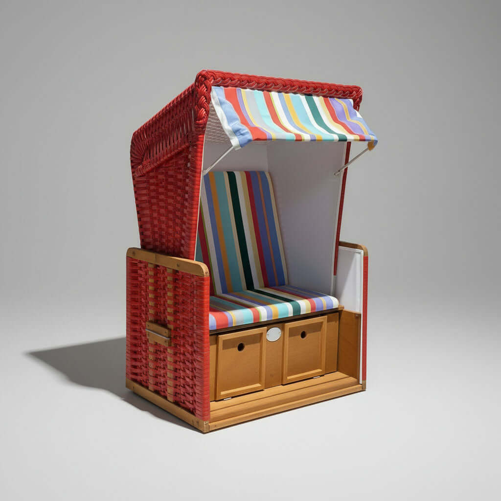 Mini-Strandkorb Kunststoffgeflecht rot Dessin 13-860 – Kinder Strandkorb mit klappbaren Fußstützen und Staufach für Spielzeug